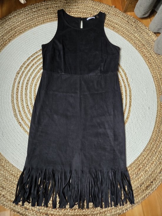 Dex Dresses & Skirts - Faux Suede Black Sleeveless Fringe Midi Dress Western Goth Chic